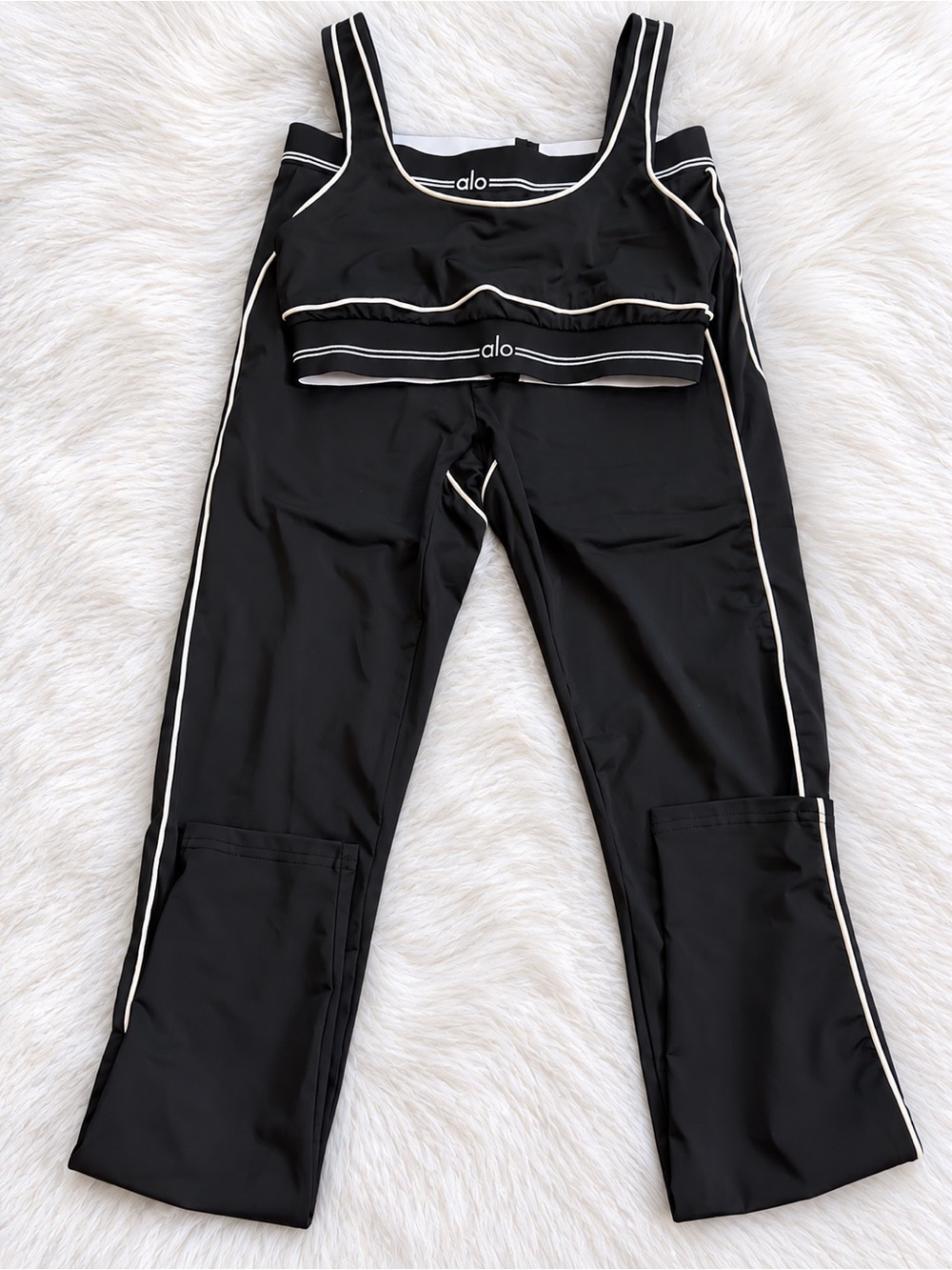 ALO Yoga Black Track Joggers with White Piping